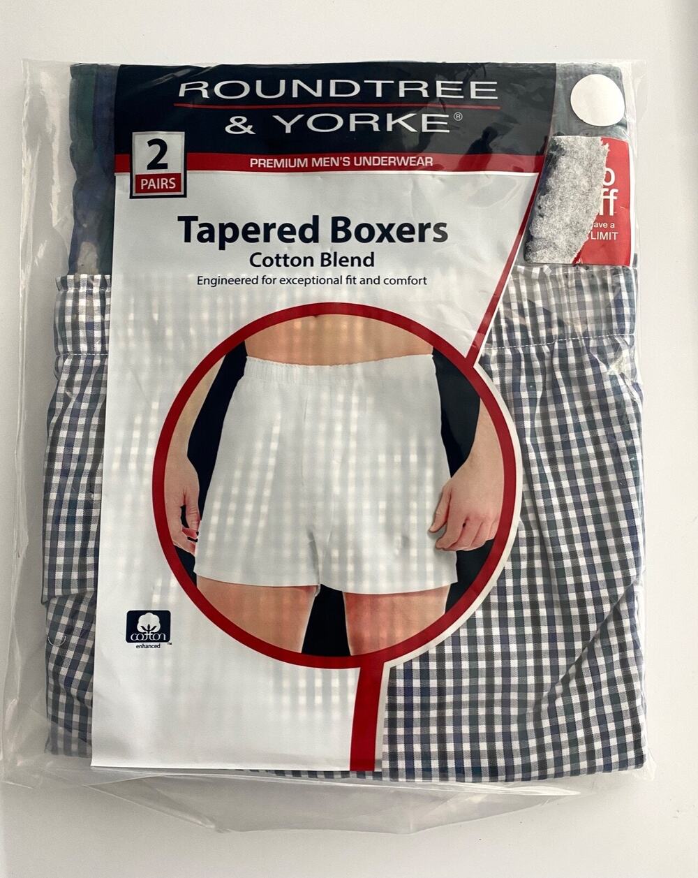 Roundtree & Yorke 2 Pack Tapered Boxer Boxers Plaid Cotton Blend Underwear 42